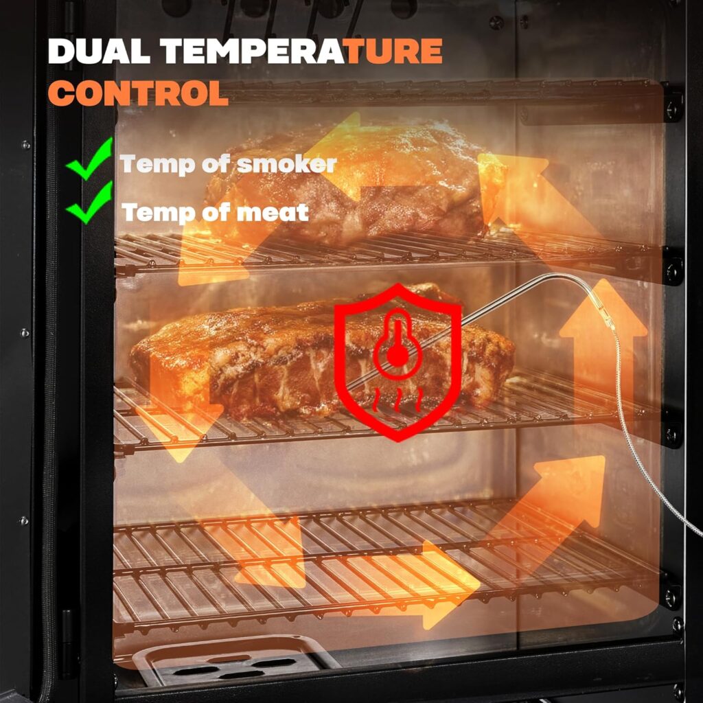 Digital Electric Smoker with Cover, LED Display Build in Meat Probe Large Capacity BBQ Smokers, 4 Racks Smoke More with 633 sq in Cooking Area