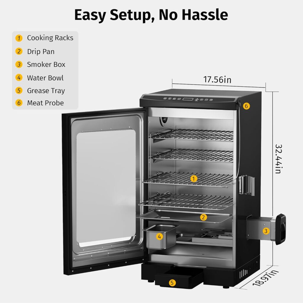 EAST OAK 30 Electric Smoker for Outdoors | Built-in Meat Probe  Up to 6× Longer Smokes on a Single Load | Side Chip Loader for Uninterrupted Smoking | Bigger Batches with 725 sq in Cooking Area