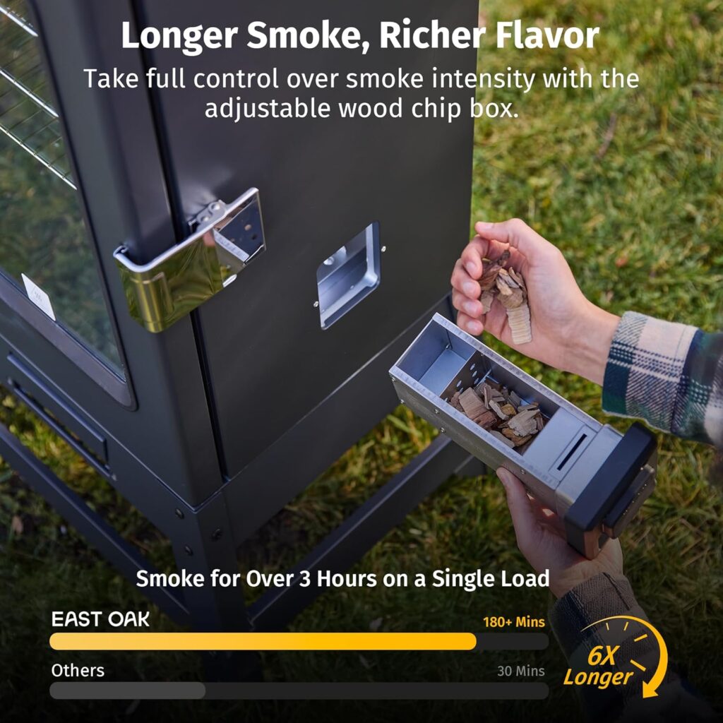 EAST OAK Ridgewood Pro 30 Electric Smoker | Built-in Meat Probe  Elevated Stand for Outdoors | Up to 6× Longer Smokes, Adjustable Side Chip Loader | Smoke More with 725 sq in Cooking Area