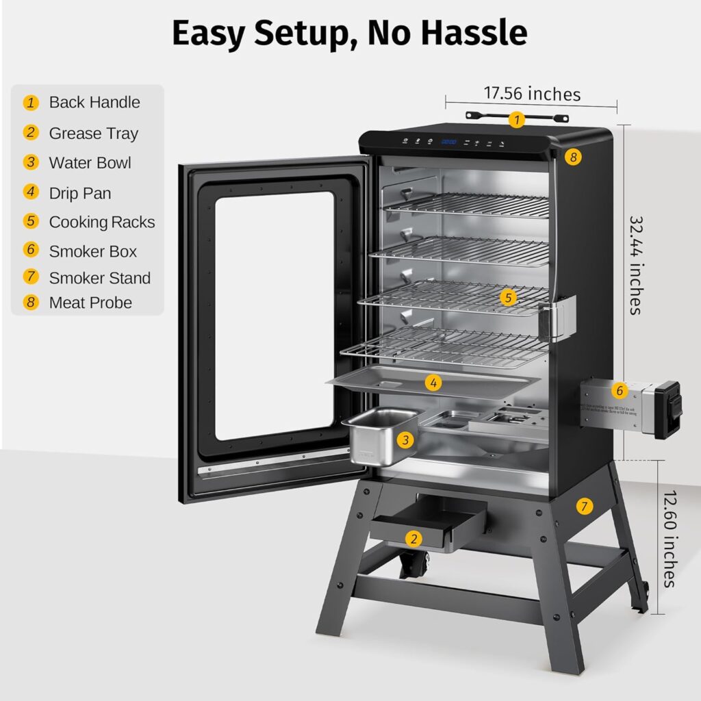 EAST OAK Ridgewood Pro 30 Electric Smoker | Built-in Meat Probe  Elevated Stand for Outdoors | Up to 6× Longer Smokes, Adjustable Side Chip Loader | Smoke More with 725 sq in Cooking Area