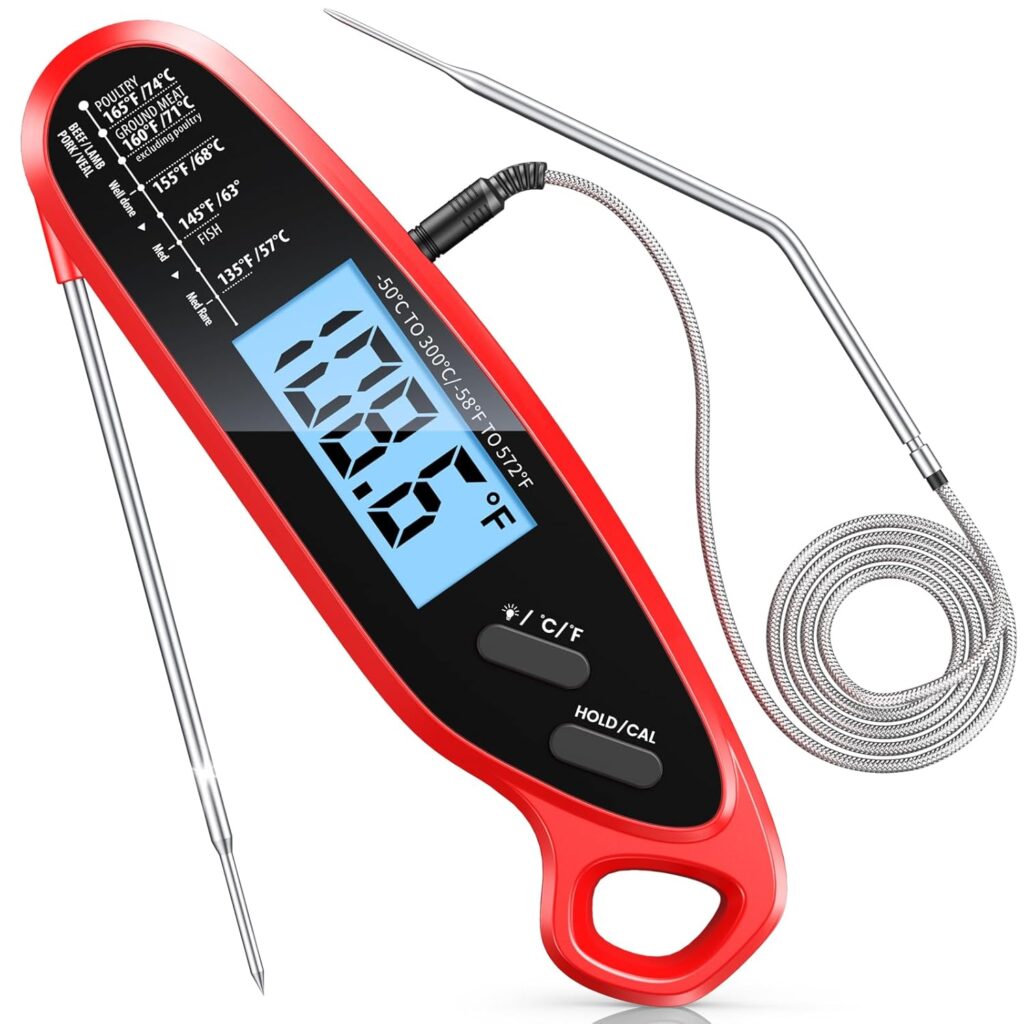 Instant Read Meat Thermometer Digital for Cooking  Grilling with Dual Probe, Big Backlit  Calibration, Kitchen Food Thermometer for Grill, Smoker, BBQ, Oven, Candy, Oil Fry, Gifts for Men