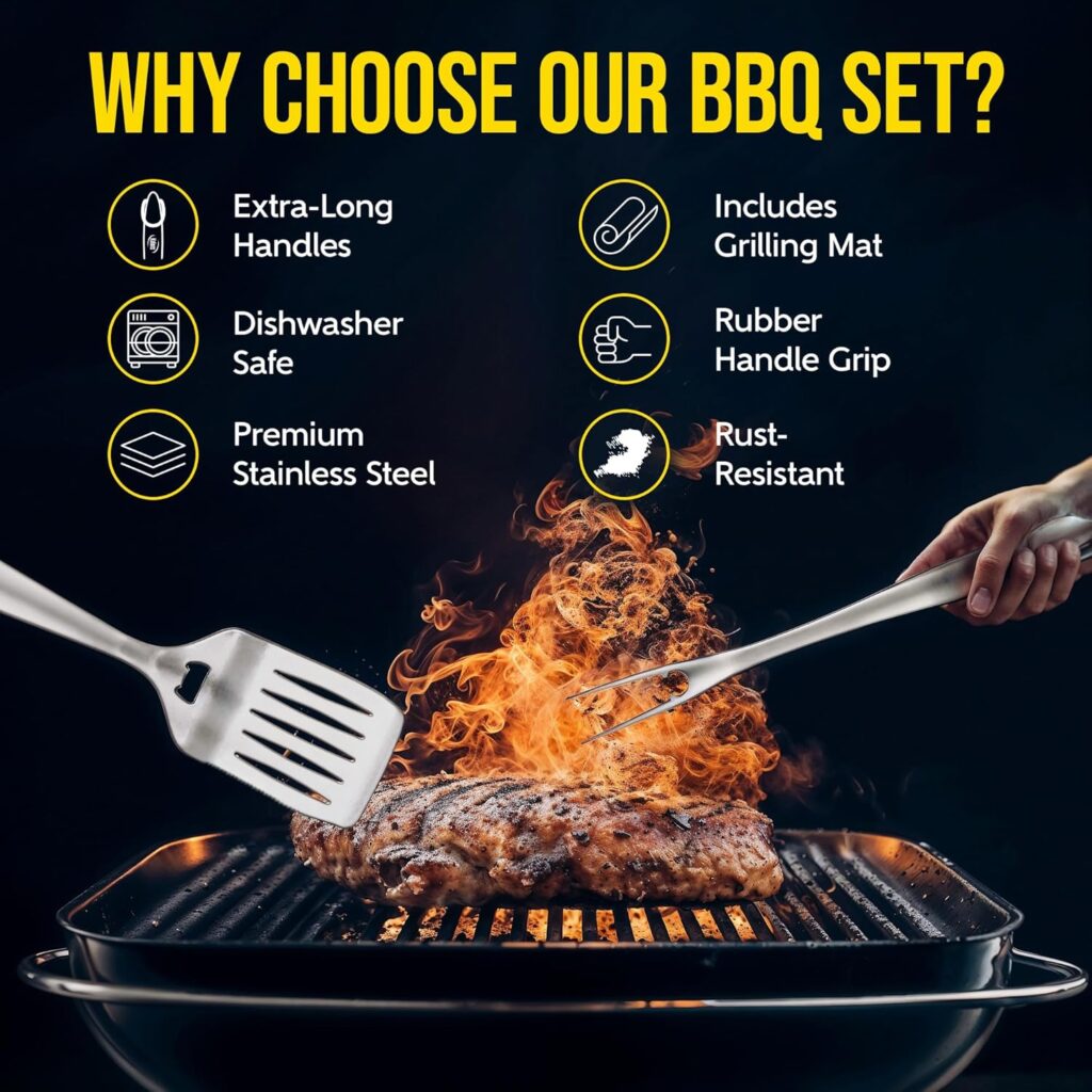 Kaluns Grilling Accessories, Gifts for Men Christmas Grilling Gifts for Dad, Heavy Duty Stainless Steel BBQ Grill Tools Set for Outdoor Grill with Aluminum Case and Apron, Birthday Gifts for Men Dad