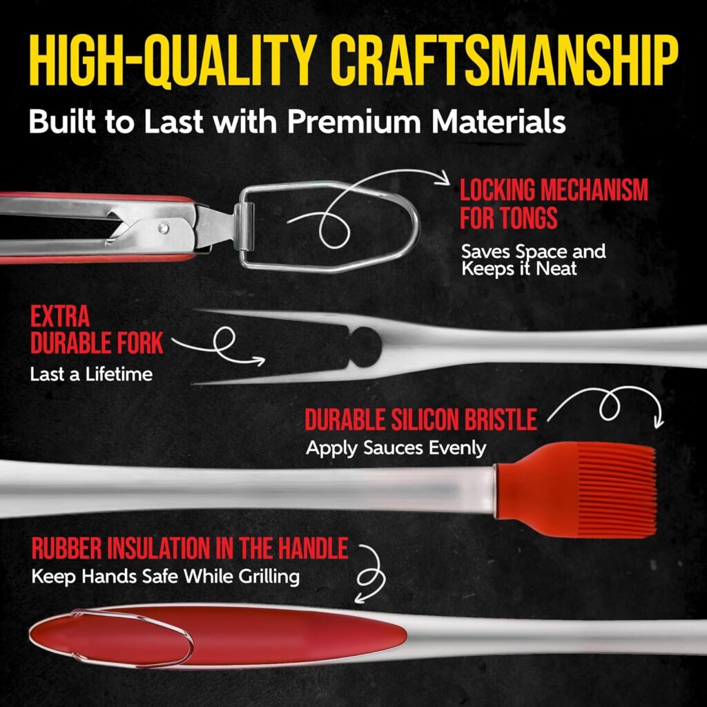 Kaluns Grilling Accessories, Gifts for Men Christmas Grilling Gifts for Dad, Heavy Duty Stainless Steel BBQ Grill Tools Set for Outdoor Grill with Aluminum Case and Apron, Birthday Gifts for Men Dad