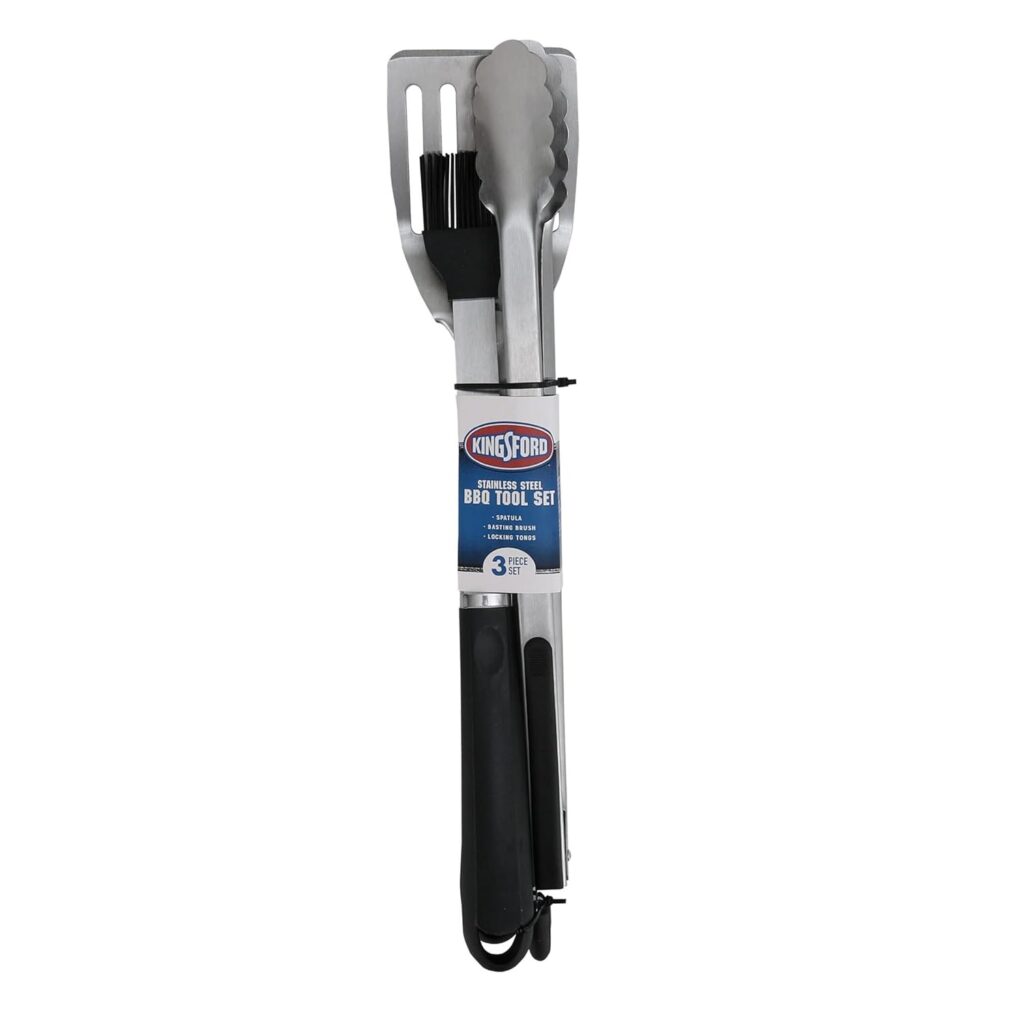 Kingsford Stainless Steel 3-Piece BBQ Tool Set | Tongs, Basting Brush, Spatula | Rust-Resistant Grilling Tools