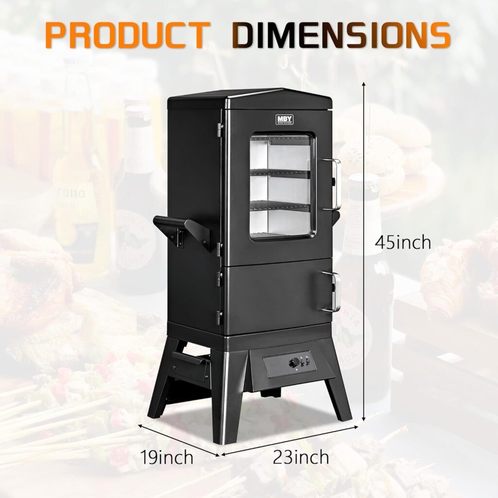 Large Vertical Electric Smoker Grill – 633 sq in | 4-Rack BBQ Smoker with Built-in Meat Probe, Wood Chip Loader Weather-Resistant Cover – Perfect for Steak, Fish, Ribs (Black)