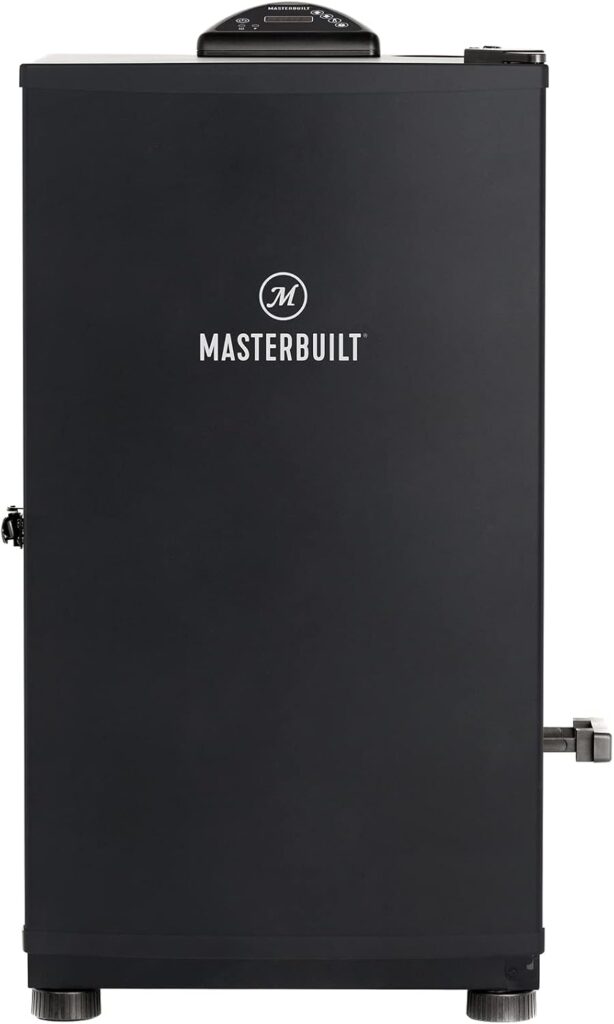Masterbuilt® 30-inch Digital Electric Vertical BBQ Smoker with Leg Kit, Side Wood Chip Loader and 710 Cooking Square Inches in Black, Model MB20070421