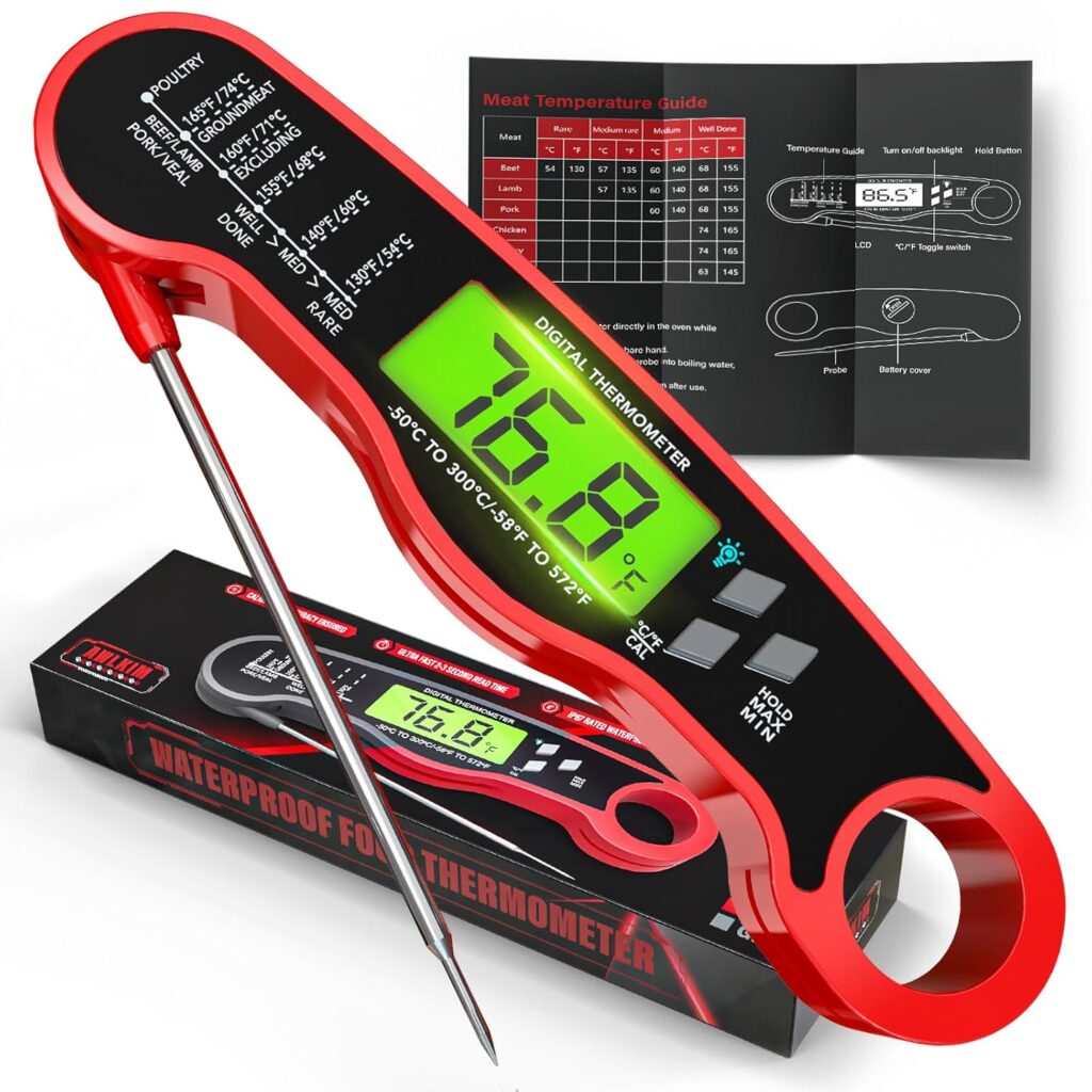 Meat Thermometer Digital - Instant Read Waterproof Food Thermometer with Backlight for Cooking, Grill, Candy, Kitchen  Stocking Stuffers for Men - Red