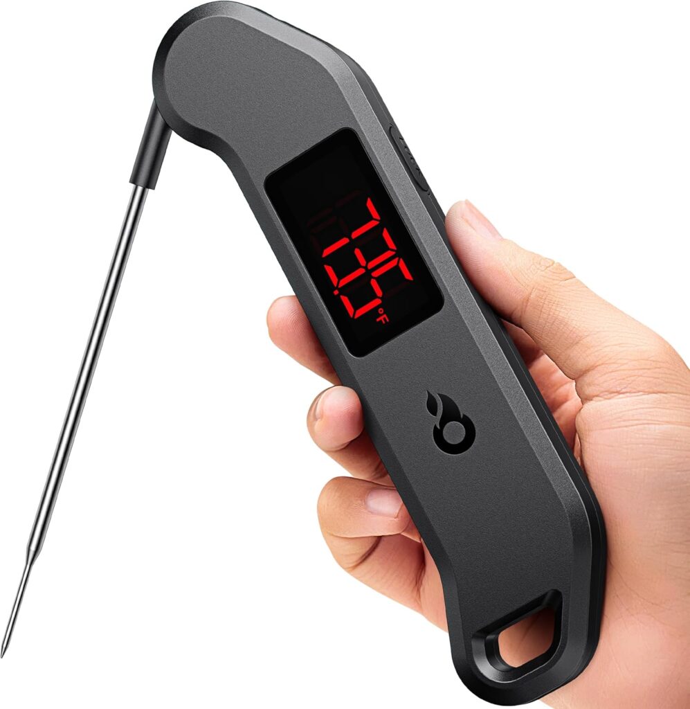 Professional Digital Meat Thermometer, 1 Sec Instant Read, ±0.5℉ Accuracy NISTNSF Certified Food Thermometer, Auto-Rotate Bright LED Screen, 100% Waterproof Cooking Thermometer for Grill BBQ, Black