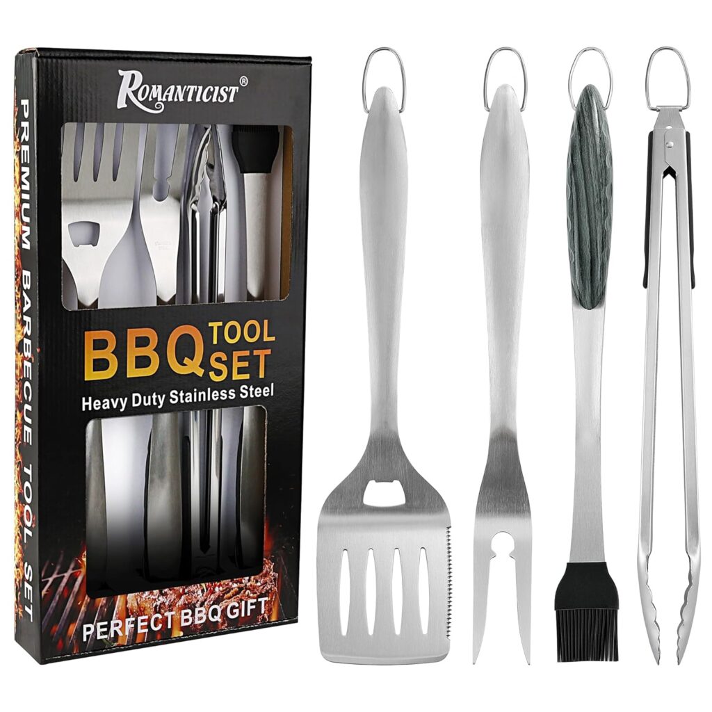 ROMANTICIST 4pc Heavy Duty Grill Accessories for Top Chef - Professional Grill Tools Set  Basic BBQ Tools for Backyard Restaurant Outdoor Kitchen - Deluxe Grill Gift for Dad on Father’s Day Birthday