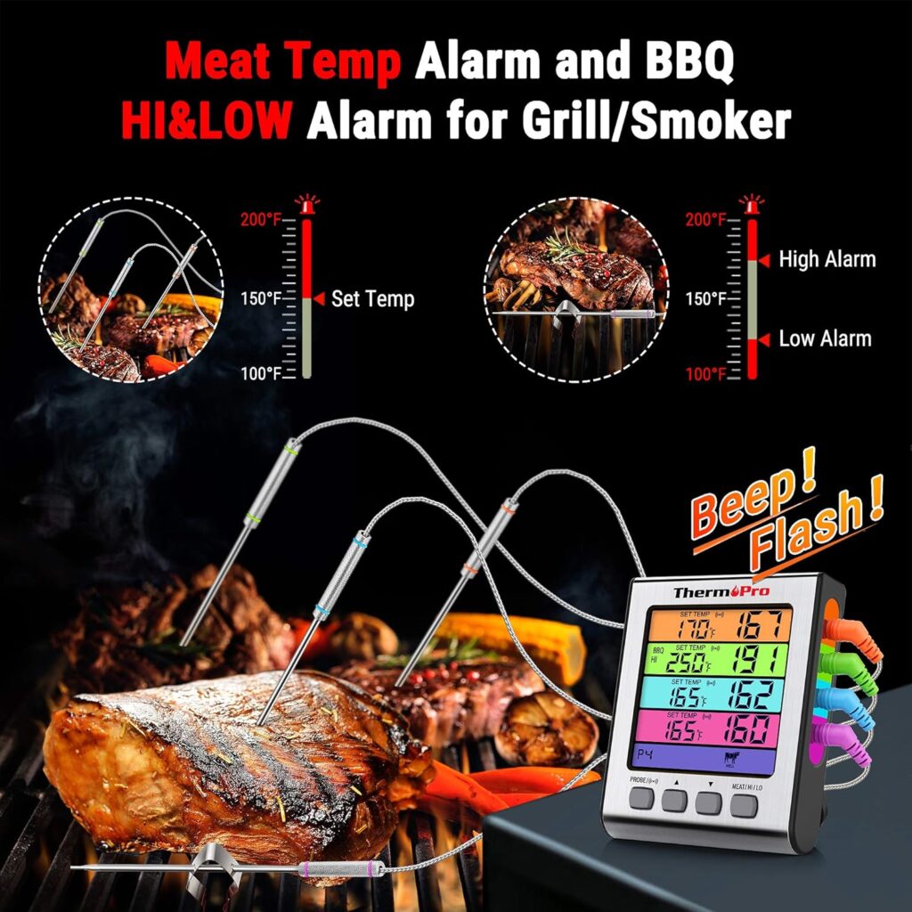 ThermoPro TP17 Dual Probe Digital Cooking Meat Thermometer Large LCD Backlight Food Grill Thermometer with Timer Mode for Smoker Kitchen Oven BBQ, Silver