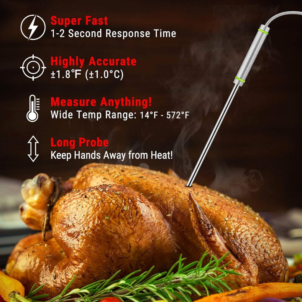 ThermoPro TP17 Dual Probe Digital Cooking Meat Thermometer Large LCD Backlight Food Grill Thermometer with Timer Mode for Smoker Kitchen Oven BBQ, Silver