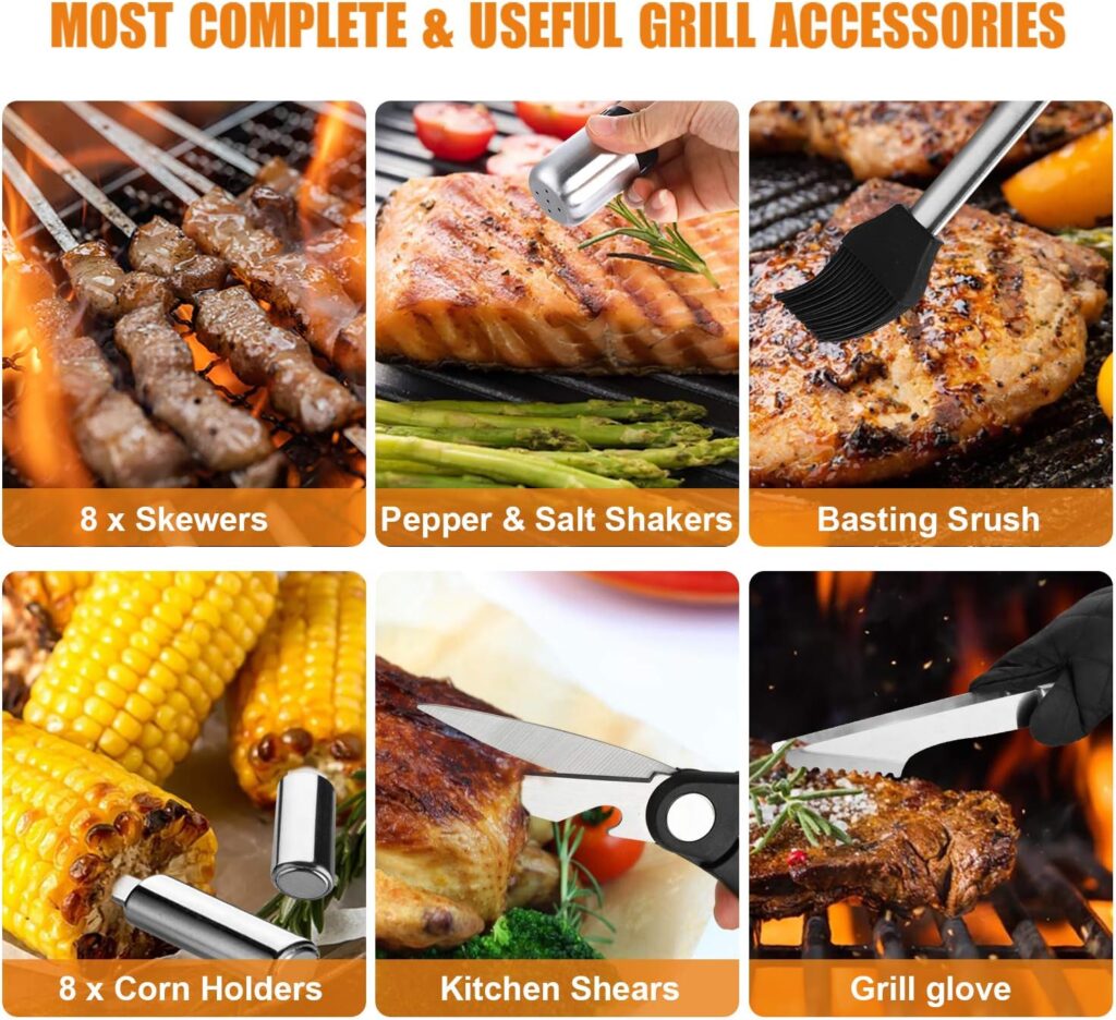 BBQ Grill Accessories Set, 38Pcs Stainless Steel Grill Tools Grilling Accessories with Aluminum Case, Thermometer, Grill Mats for Camping/Backyard Barbecue, Grill Set for Men Women