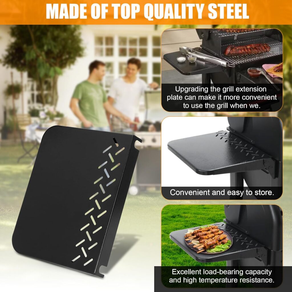 Chaoos| Side Table Compatible with Weber Searwood 600/600XL, Upgraded Black 16” Foldable Grill Shelf Grill Accessories Storage Pellet Smoker Replacement Parts 3400140 Outdoor Steel BBQ Table Shelf