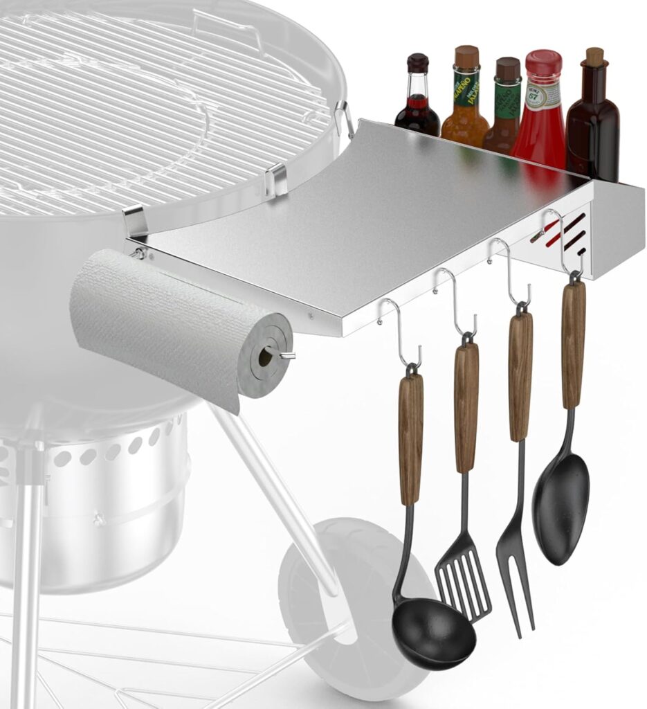 Charkettle Stainless Steel Kettle Grill Side Table, BBQ Accessories Grill Table Shelf, Compatible with Weber 22 Inches Master Touch  Original Kettle Charcoal Grills