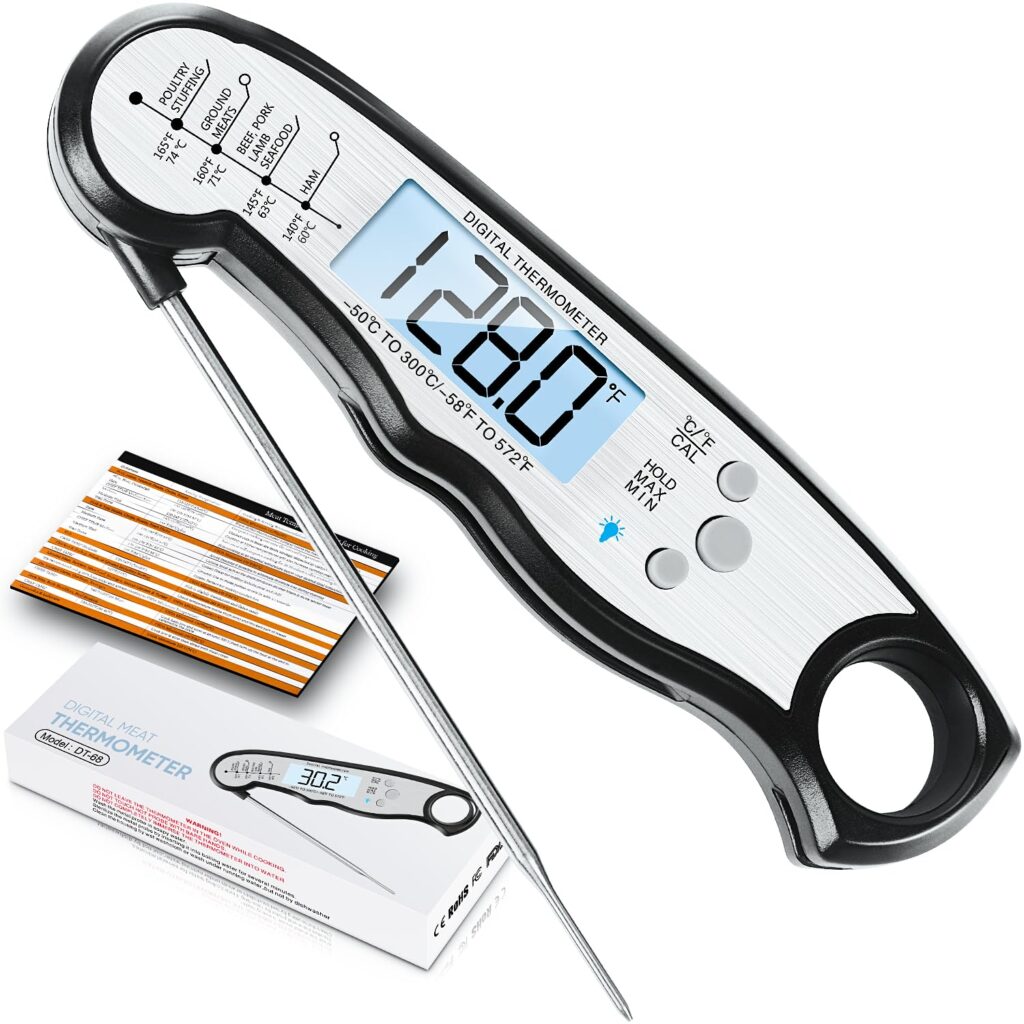 Digital Meat Thermometer, Waterproof Instant Read Food Thermometer for Cooking and Grilling. Kitchen Gadgets, Accessories with Backlight  Calibration for Candy, BBQ Grill, Liquids, Beef, Turkey