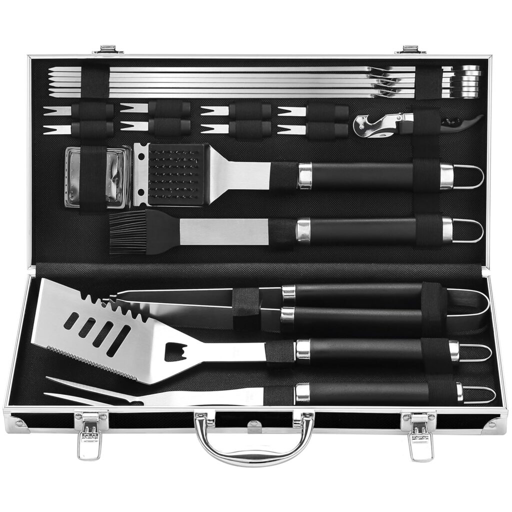 Grilljoy BBQ Accessories Grill Tools Set - 22PCS Stainless Steel Barbecue Grill Accessories for Outdoor Grill with Black Aluminum Case - Grilling Gifts for Men Dad -Grill Tools Kit