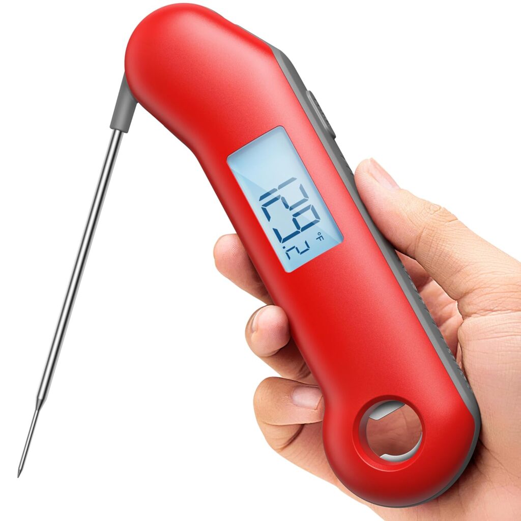 ProfessionaI Meat Thermometer Digital, 3X Faster 0.5 Sec Instant Read, NIST Certified Accuracy ±0.5°F, 100% Waterproof Probe, Auto-Rotate Bright Indicator, for Candy/Grill/BBQ, Red  Gray