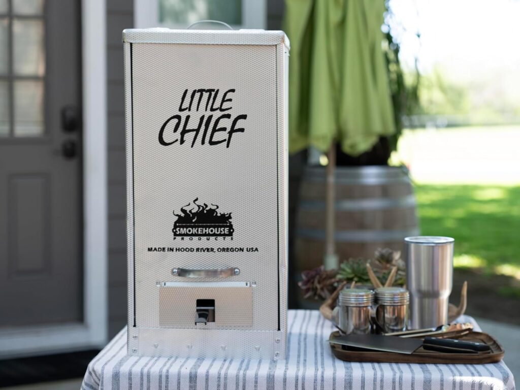 Smokehouse Little Chief Front Load Smoker, Low to Mid Temperature Smoker for Fish, Jerky, Cheese, Sausage  Other meats, Smoke Up to 25 Pounds of Meat  Fish