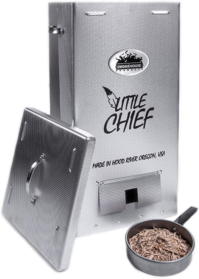 Smokehouse Little Chief Front Load Smoker, Low to Mid Temperature Smoker for Fish, Jerky, Cheese, Sausage  Other meats, Smoke Up to 25 Pounds of Meat  Fish