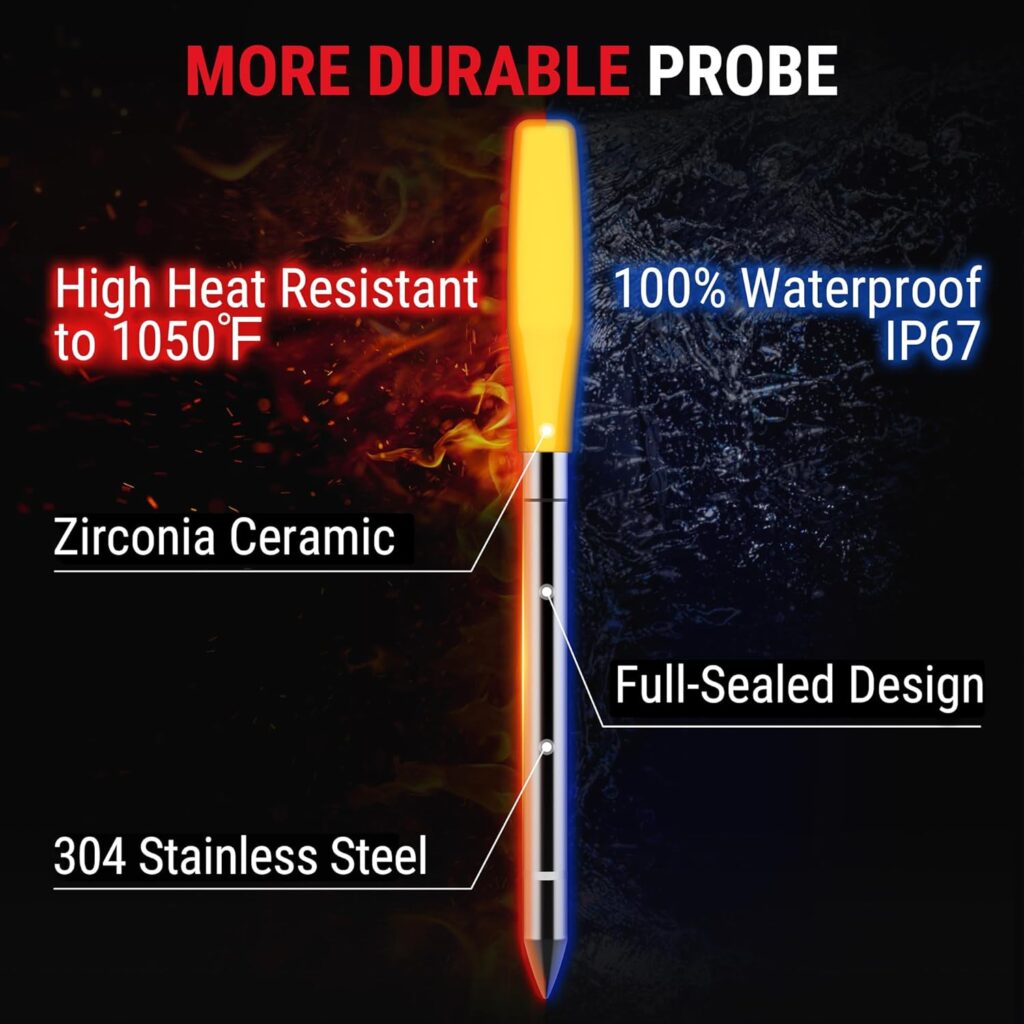 ThermoPro TempSpike Plus 600ft Wireless Meat Thermometer with 2 Color-Coded Probes, Bluetooth Meat Thermometer Wireless with LCD-Enhanced Booster for Food Cooking Grill Smoker