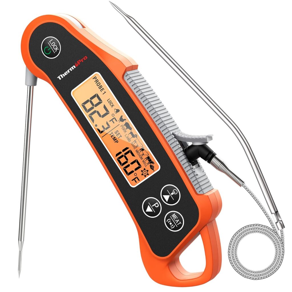 ThermoPro TP710 Instant Read Meat Thermometer Digital for Cooking, 2-in-1 Waterproof Kitchen Food Thermometer with Dual Probes and Dual Temperature Display for Oven, Grilling, Smoker  BBQ