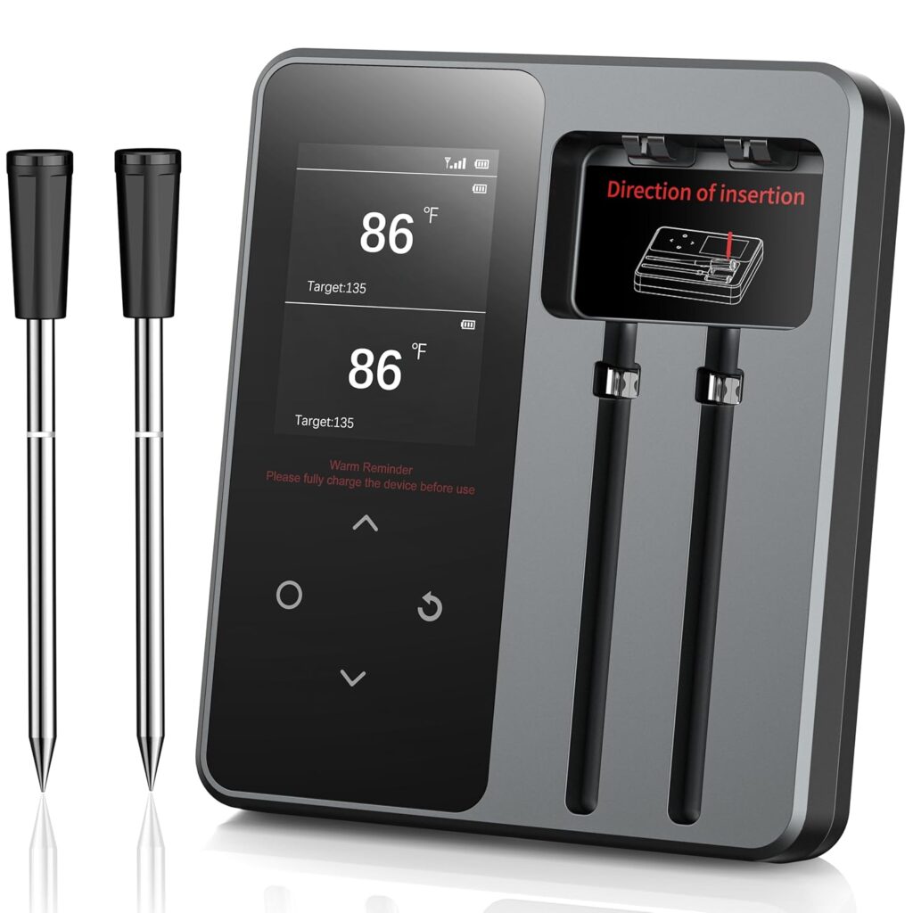 Wireless Meat Thermometer with App Control, 600FT Bluetooth Range, Dual Probes  6 Sensors, 0.5S Instant Read, LCD Display, IP67 Waterproof Real-Time Monitoring  Smart Alerts for BBQ, Grill, Oven