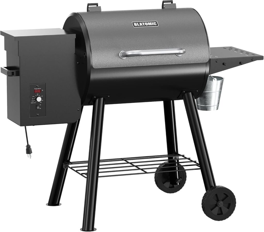 Wood Pellet Smoker Grill and Smoker, 440 SQ. IN Cook Area, Pellet Grill with Base Storage Rack, 500°F Max Temperature, Outdoor Grilling, Smoking, and BBQ (Black)